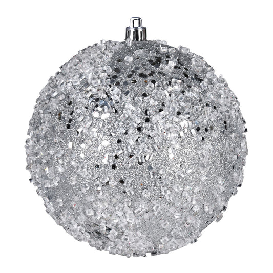 Vickerman 6" Silver Glitter Hail Ball Ornament 4 per Bag