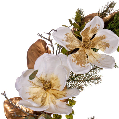 Vickerman 30" White Artificial Magnolia Wreath.