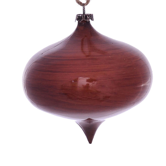 Vickerman 4" Copper Wood Grain Onion Ornament. These ornaments are the perfect addition to any holiday decorating project. They features a light wood grain pattern. Includes 6 pieces per pack.