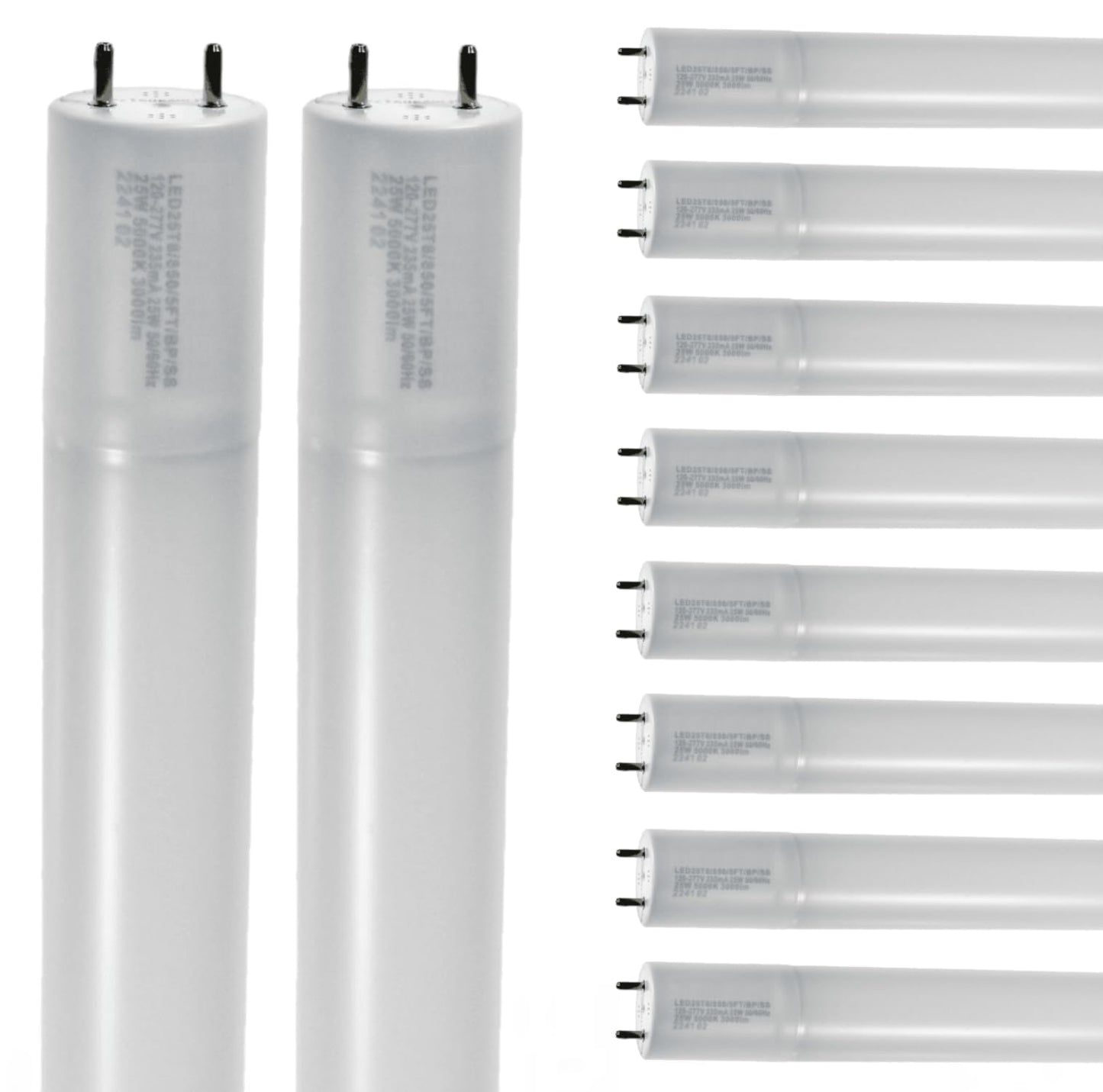Damar- 59.63-Inch T8 LED Tube Light Bulb Safety Shielded Type B Single End Ballast Bypass 25W 3000 Lumen 5000K Bright White G13 Bi-Pin Base 120-277V UL Listed Pack of 10- Fluorescent Replacement