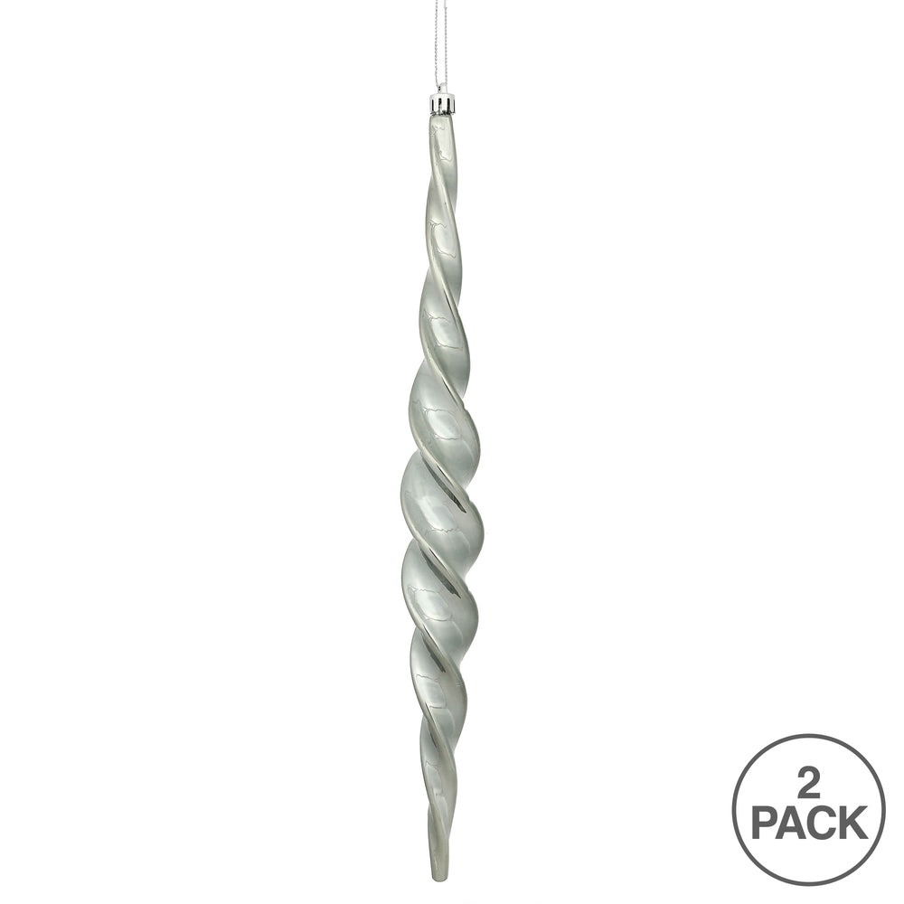 Vickerman 14.6" Pewter Shiny Spiral Icicle Christmas Ornament Pack of 2