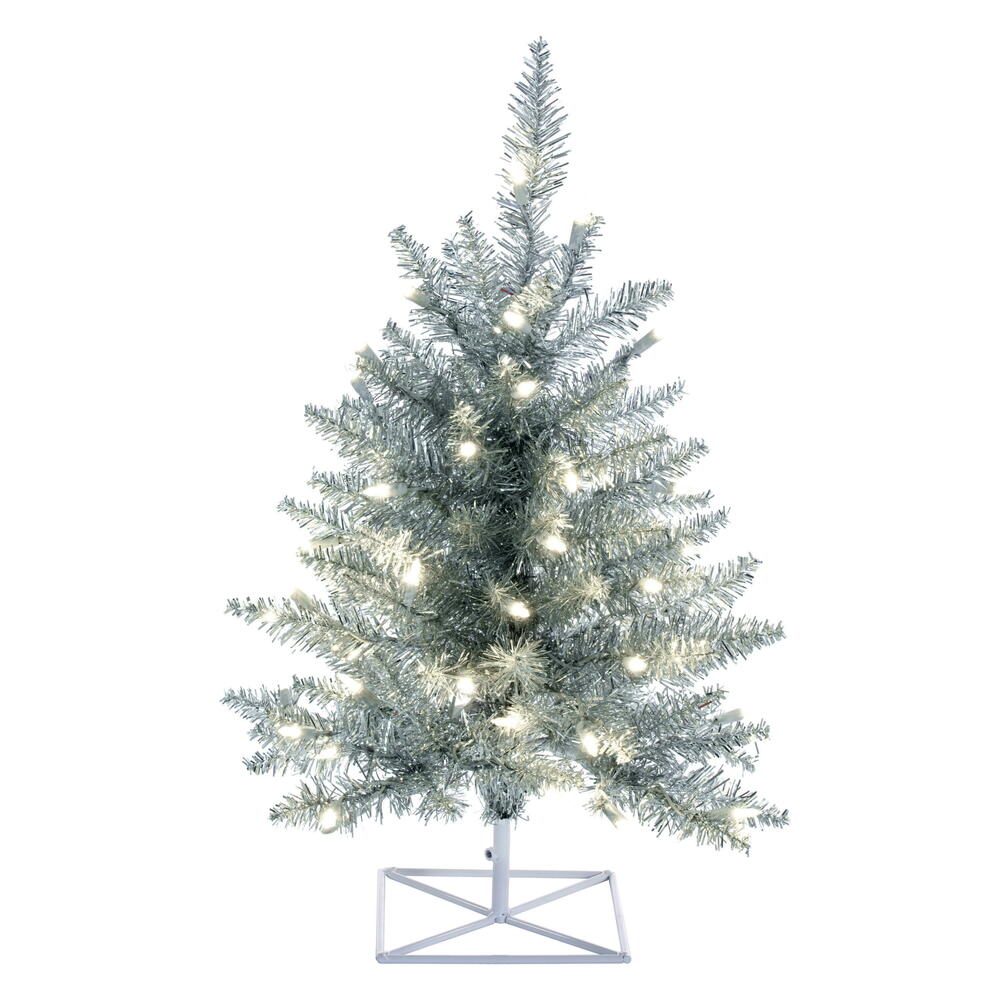Vickerman 2' x 20" Silver Tinsel Christmas Tree with 50 Warm White LED Lights.