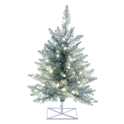 Vickerman 2' x 20" Silver Tinsel Christmas Tree with 50 Warm White LED Lights.