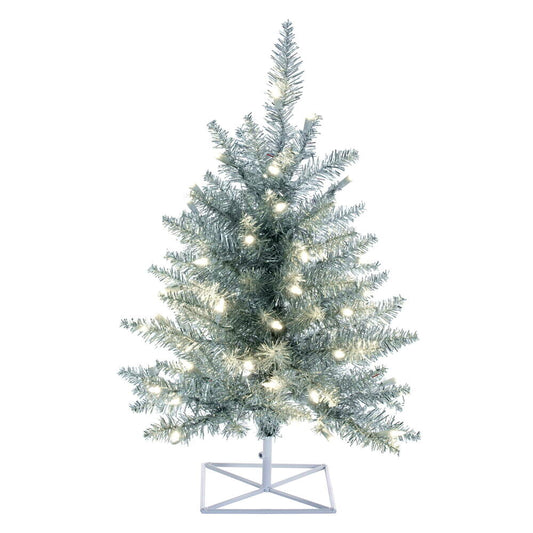 Vickerman 2' x 20" Silver Tinsel Christmas Tree with 50 Warm White LED Lights.
