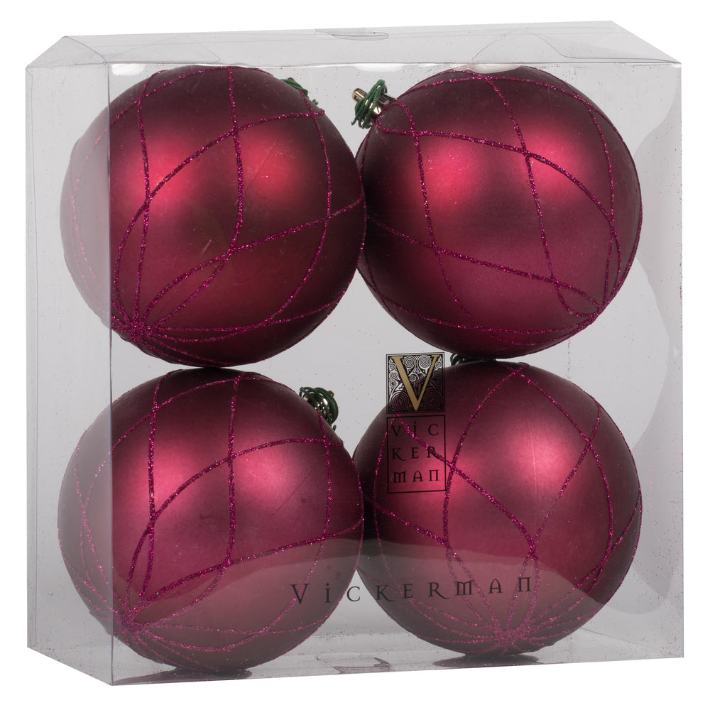 Vickerman 4" Berry Red Matte and Gliter Swirl Ball Ornament 4 per Box