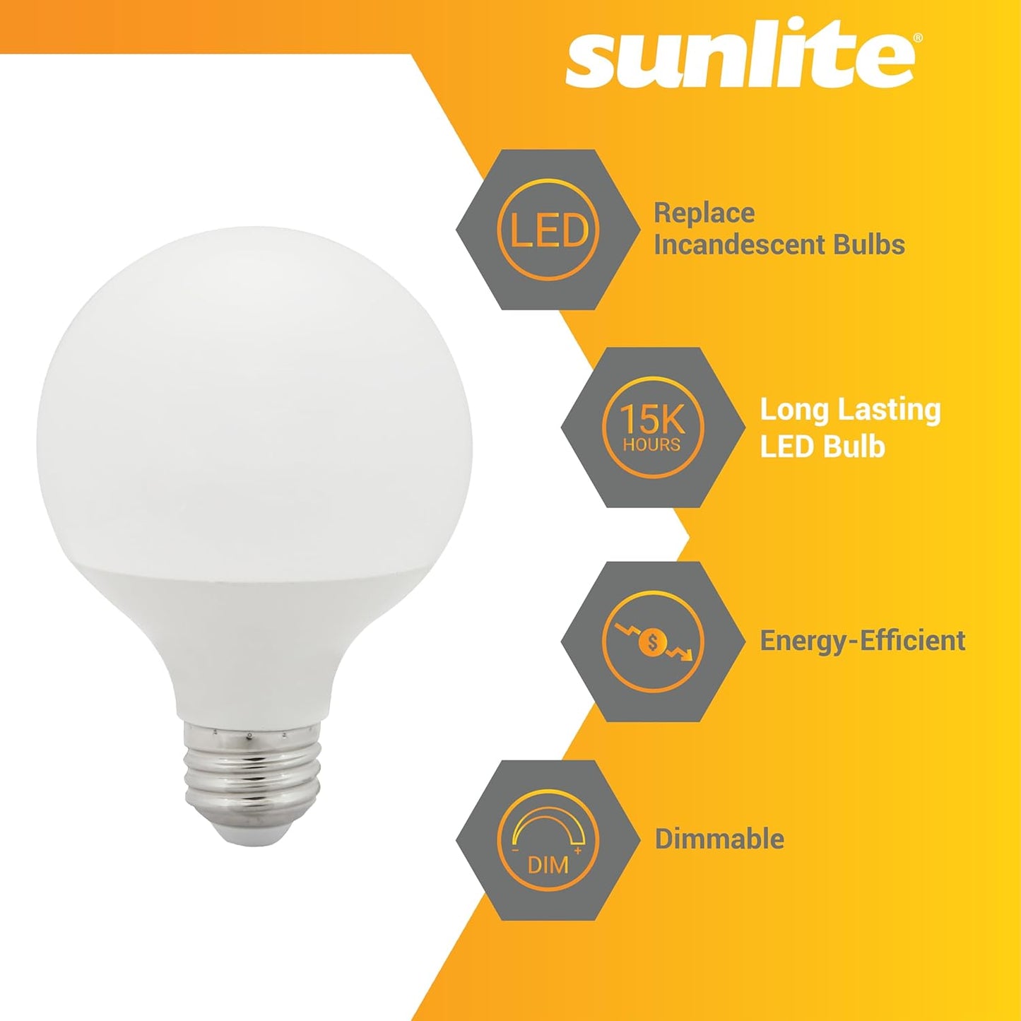 Sunlite 41818 LED G25 Globe Light Bulb, 6 Watts (60W Equivalent), Standard E26 Base, 520 Lumens, Dimmable, Frosted, Energy Star, 90 CRI, Title-20 Compliant, 2700K Soft White, 6 Pack