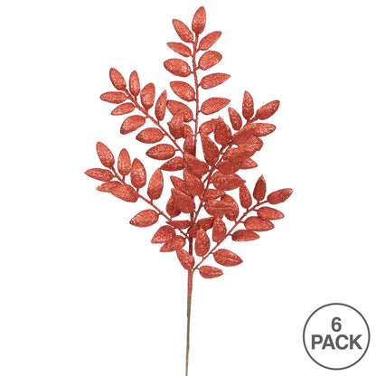 Vickerman 22" Red Glitter Honey Locust Artificial Christmas Spray. Includes 6 sprays per pack.