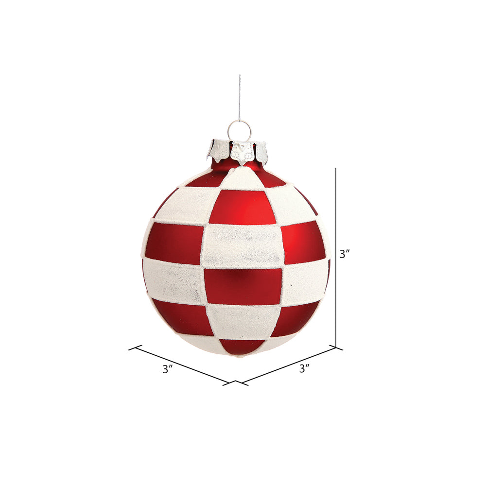 Vickerman 3" Red and White Check Ball Ornament 4 per Box