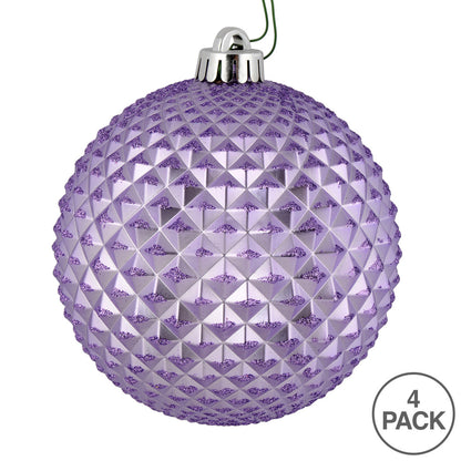 Vickerman 6" Lavender Durian Glitter Ball Ornament 4 per Bag