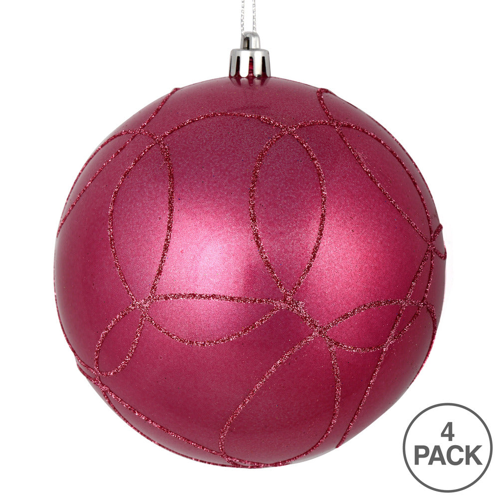 Vickerman 4.75" Mauve Candy Ornament with Circle Glitter Pattern 4 per Bag