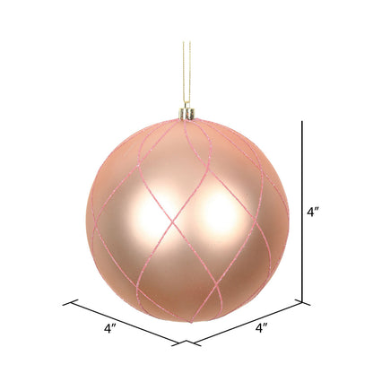 Vickerman 4" Rose Gold Matte and Glitter Swirl Ball Ornament 4 per Box