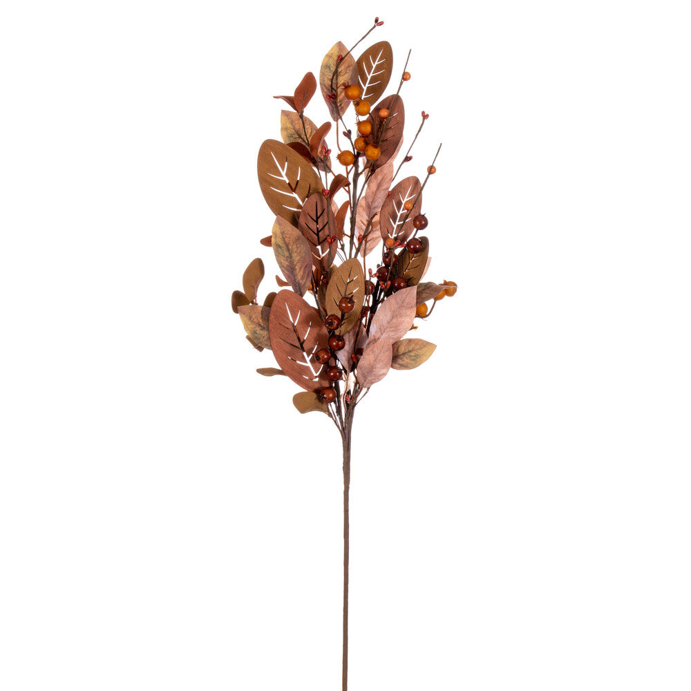 Vickerman 34" Artificial Light Brown Fall Berry and Wood Leaf Spray 2 per bag.