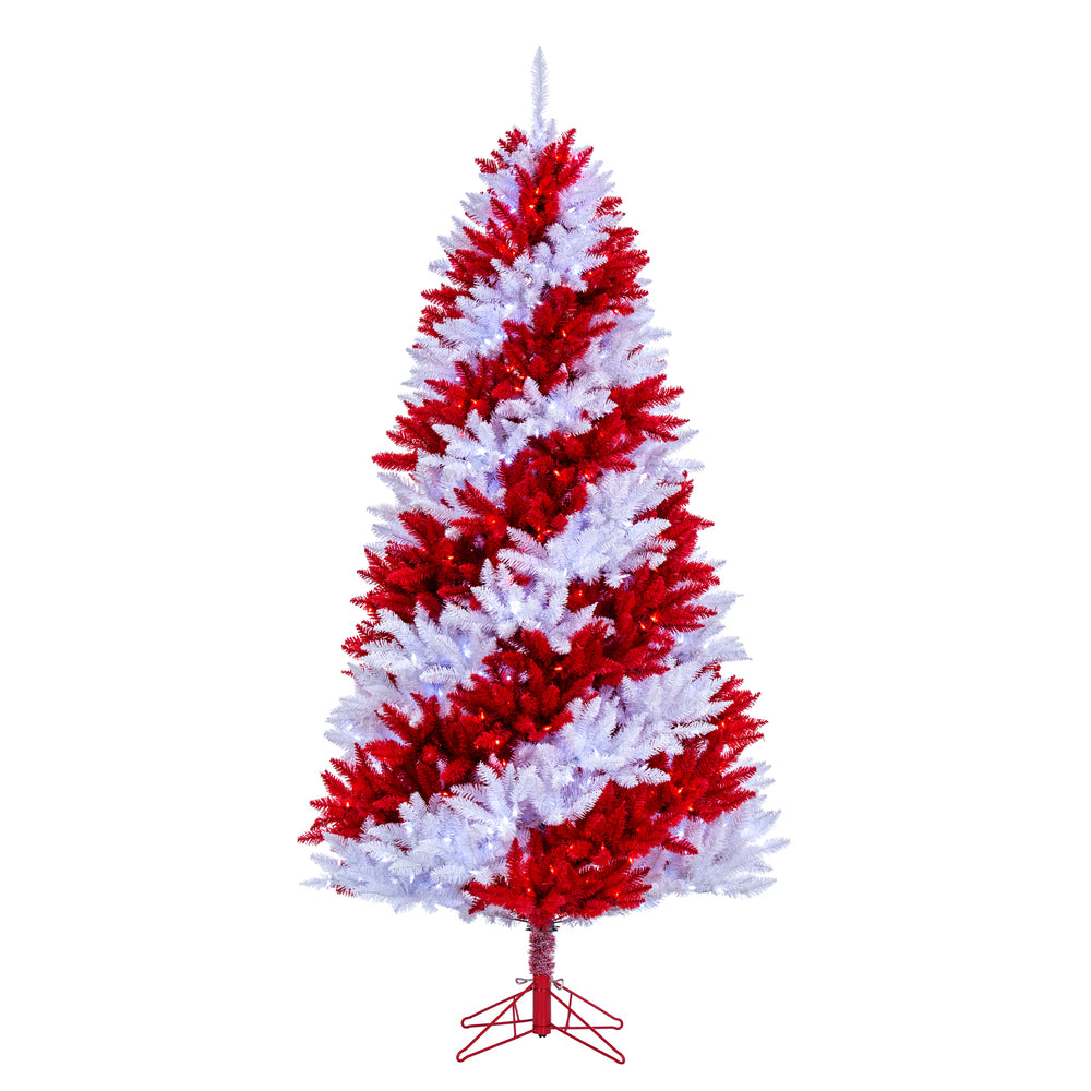 Vickerman 7.5' x 48" Candy Cane Artificial Christmas Pine Tree with Pure White and Red LED Lights.