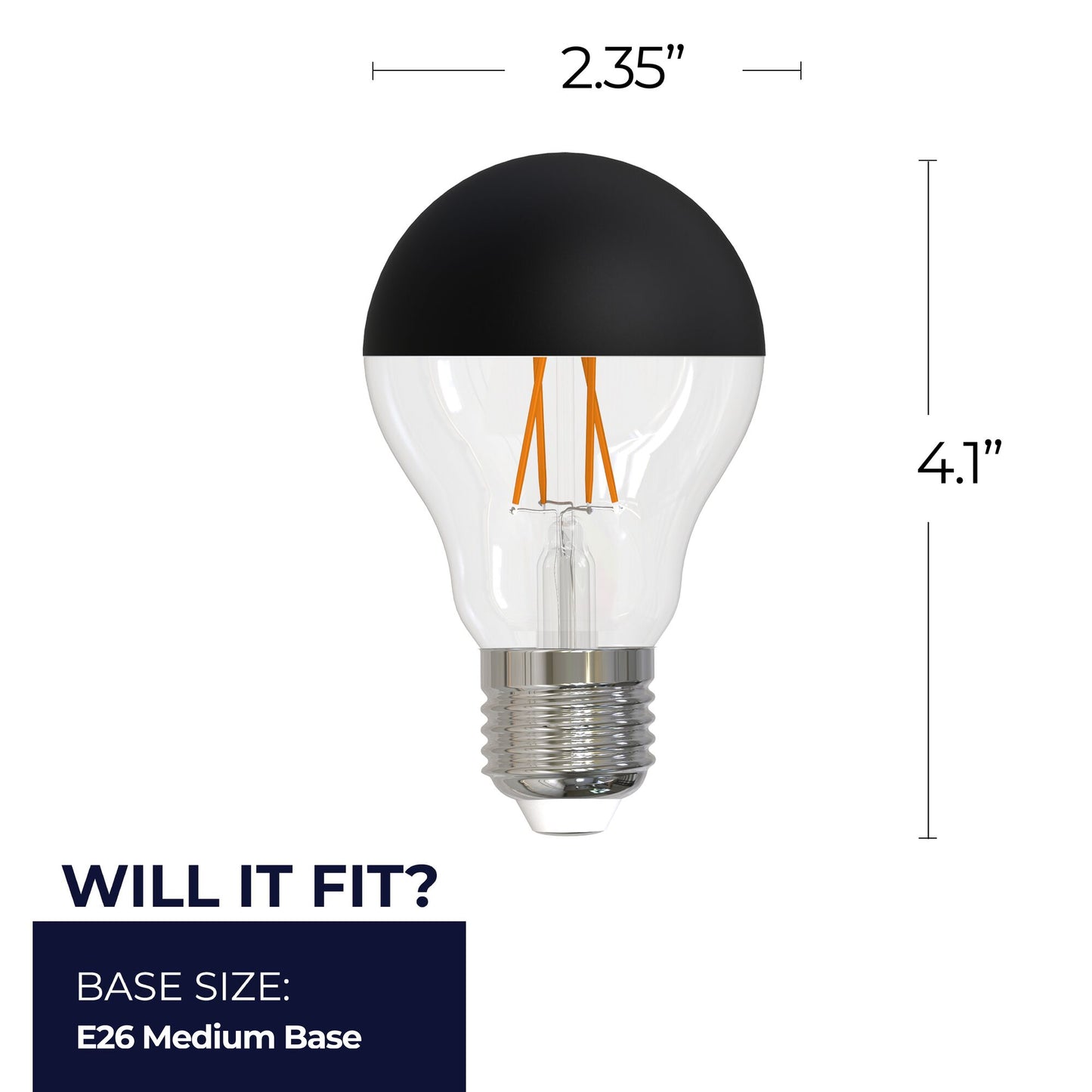 Bulbrite 862061 LED Filament Pack of (4) 5 Watt Dimmable A19 Light Bulb with Half Black Glass Finish and Medium (E26) Base - 2700K (Warm White Light), 400 Lumens