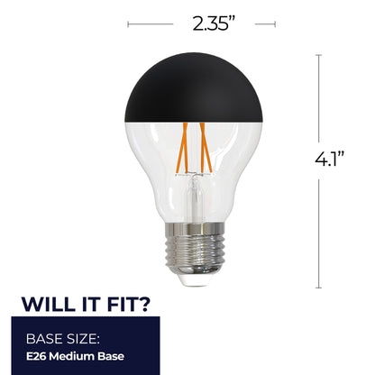 Bulbrite 862061 LED Filament Pack of (4) 5 Watt Dimmable A19 Light Bulb with Half Black Glass Finish and Medium (E26) Base - 2700K (Warm White Light), 400 Lumens