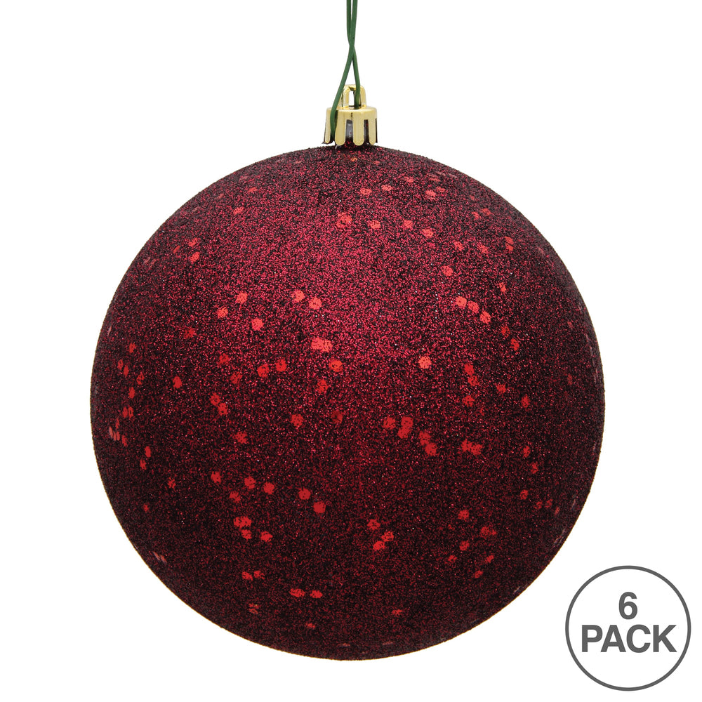 Vickerman 4" Burgundy Glitter Sequin Ball Ornament 6 per Bag