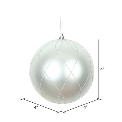 Vickerman 4" Silver Matte and Glitter Swirl Ball Ornament 4 per Box