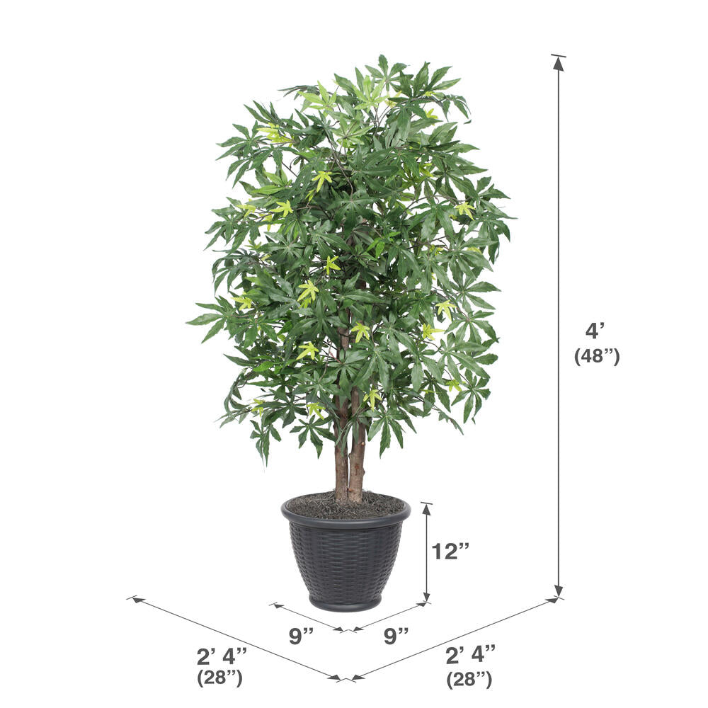 Vickerman 4' Artificial Japanese Maple Bush Gray Square Plastic Container