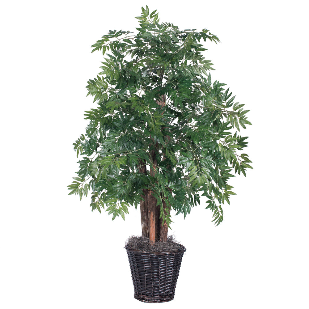 Vickerman 4' Artificial Ming Aralia Bush Rattan Basket