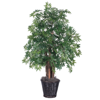 Vickerman 4' Artificial Ming Aralia Bush Rattan Basket