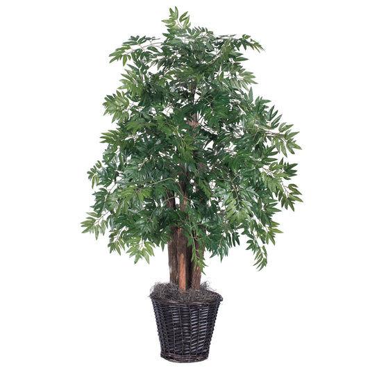 Vickerman 4' Artificial Ming Aralia Bush Rattan Basket