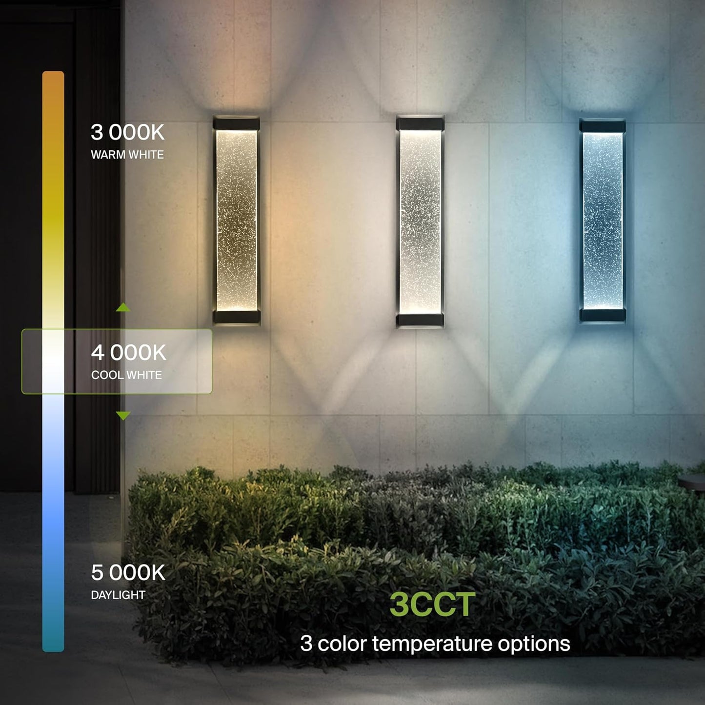 ASD Lighting LED Outdoor Wall Sconce 24 22W 120-277V CCT Selectable 3000/4000/5000K Dimmable Clear Seeded Glass, Black ETL