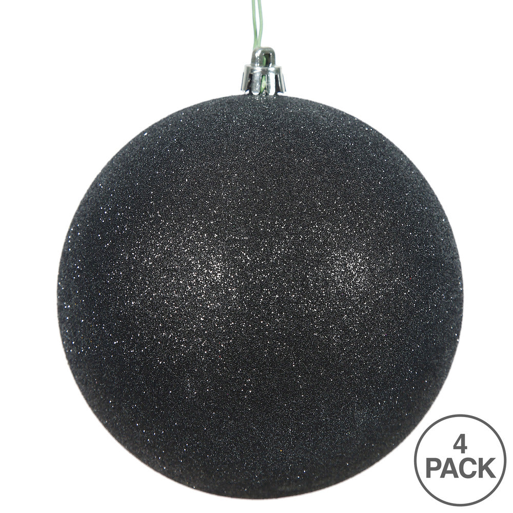 Vickerman 6" Black Glitter Ball Ornament 4 per Bag