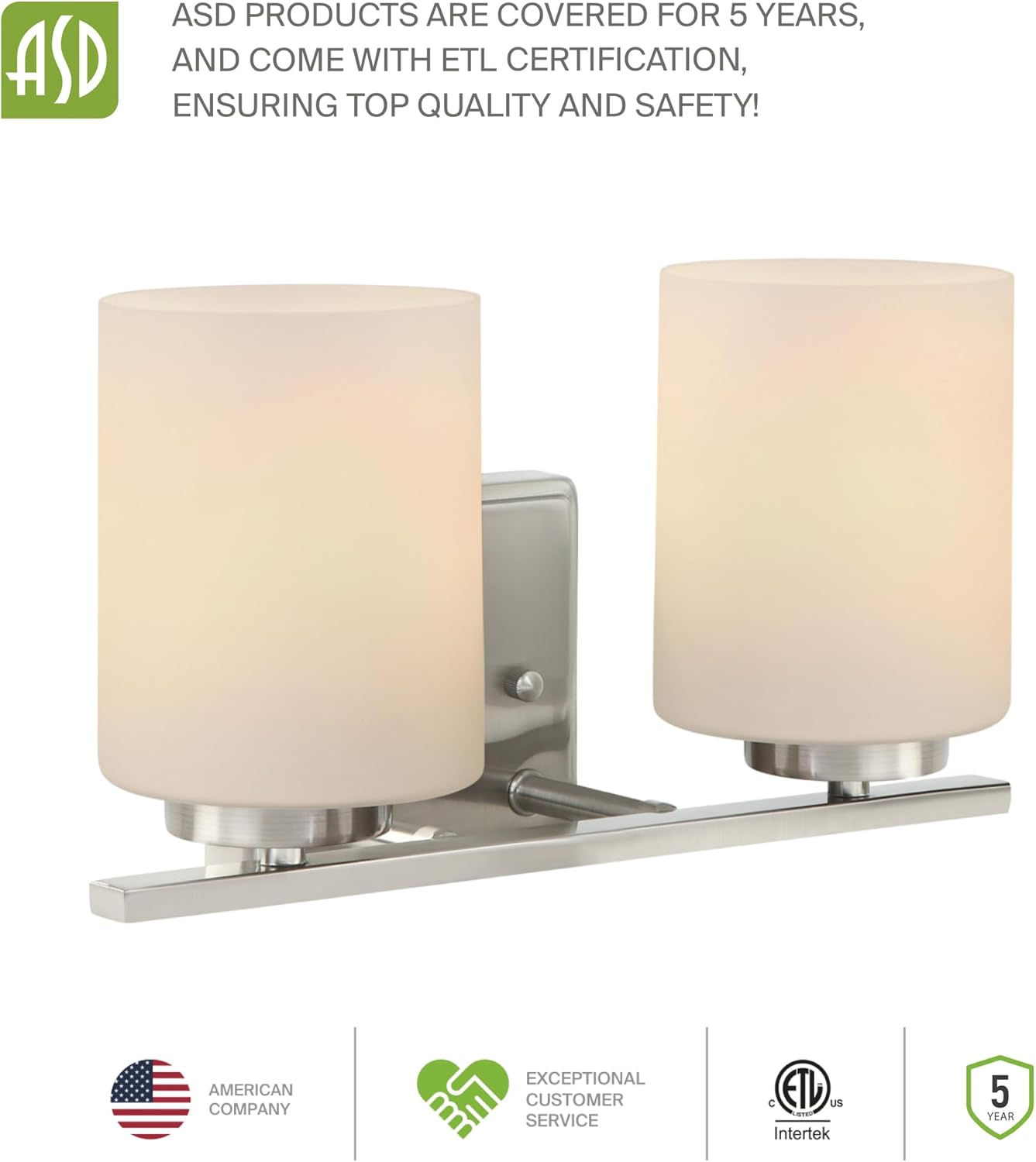ASD Lighting 2-light Vanity Light 2xE26 60W 120V Satin Nickel ETL