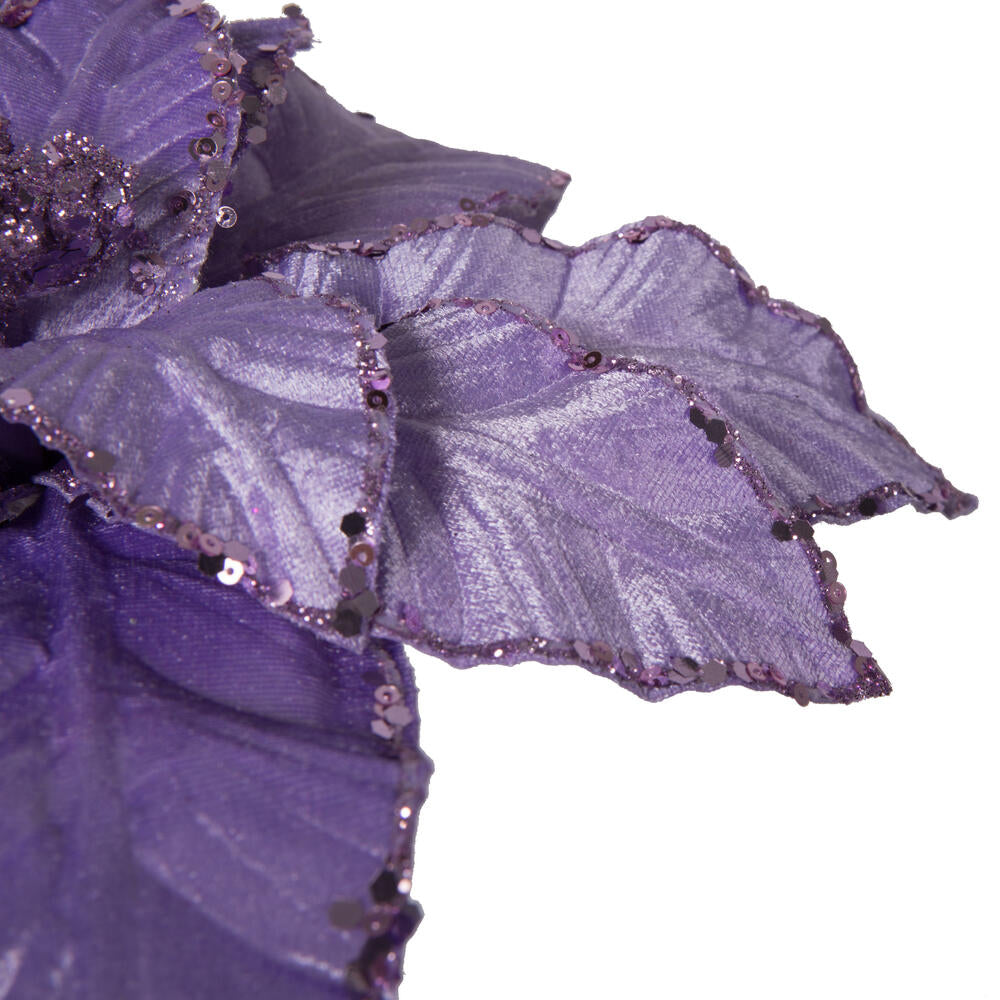 Vickerman 24" Lavender Velvet Sequin Trim Poinsettia 3 per bag.