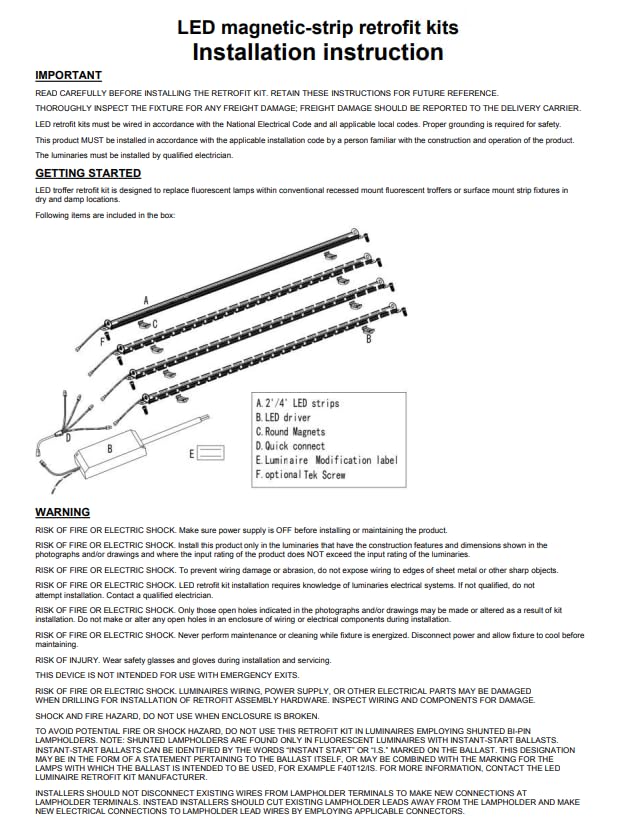 Damar- 4Ft Magnetic LED Troffer Retrofit Kit 40W 5200 Lumens 5000K Bright White Dimmable 110? Beam Angle 100-277V Pack of 2- Fluorescent Replacement Panel Strip Light Easy Install No Tools Required