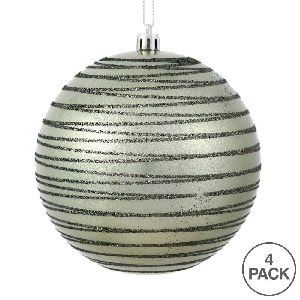 Vickerman 4.75" Wrought Iron Candy Finish Ball Ornament with Glitter Lines 4 per Bag