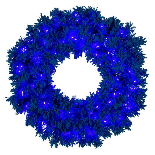 Vickerman 24" Flocked Turquoise Fir Artificial Wreath Dura-Lit® Turquoise LED Mini Lights.