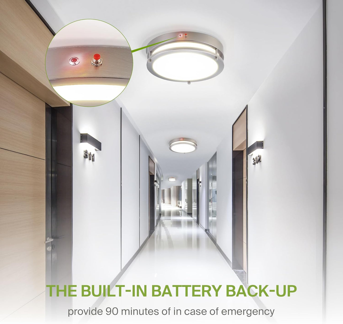 ASD Lighting LED Double Ring Flushmount 14inch 21W 120-277V Triac 3000/4000/5000K with Battery Back-up 12W Nickel ETL
