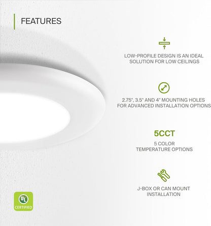ASD Lighting LED Disk Light 4inch 10W 120V Triac 2700/3000/3500/4000/5000K White UL Energy Star 12 pack