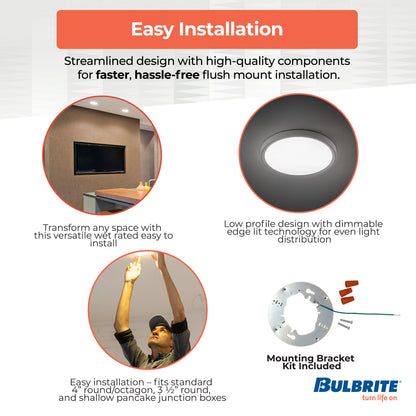 Bulbrite 773611 9 in.Round 17-Watt 5 Color Selectable LED Flush Mount Light, 1400 Lumens, White