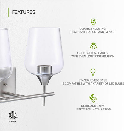 ASD Lighting 2-light Vanity Light 2xE26 60W 120V Clear Glass, Nickel ETL