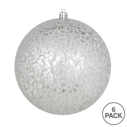 Vickerman 4" Silver Crackle Ball Ornament 6 per Bag