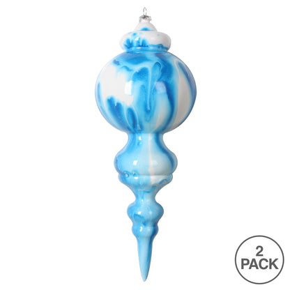 Vickerman 10" Blue and White Marble Finial Ornament Pack of 2