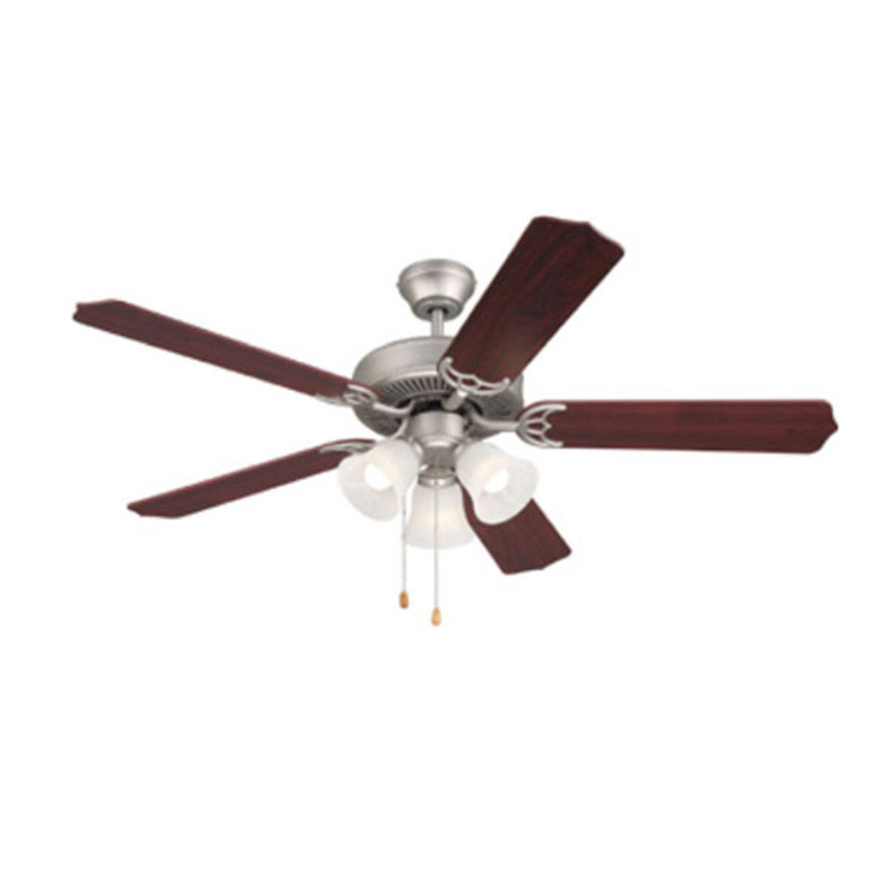 Westgate 52In 5-Blade Ceiling Fan And Light 3X7W A15 Pull Ch. Bn And Rosewood/Silv Oak Blades, Commercial Indoor Lighting, 7W*3, 600 Lumens*3, 3000K, Brush Nickel And Reversible Rosewood /Silver Oak Finish No