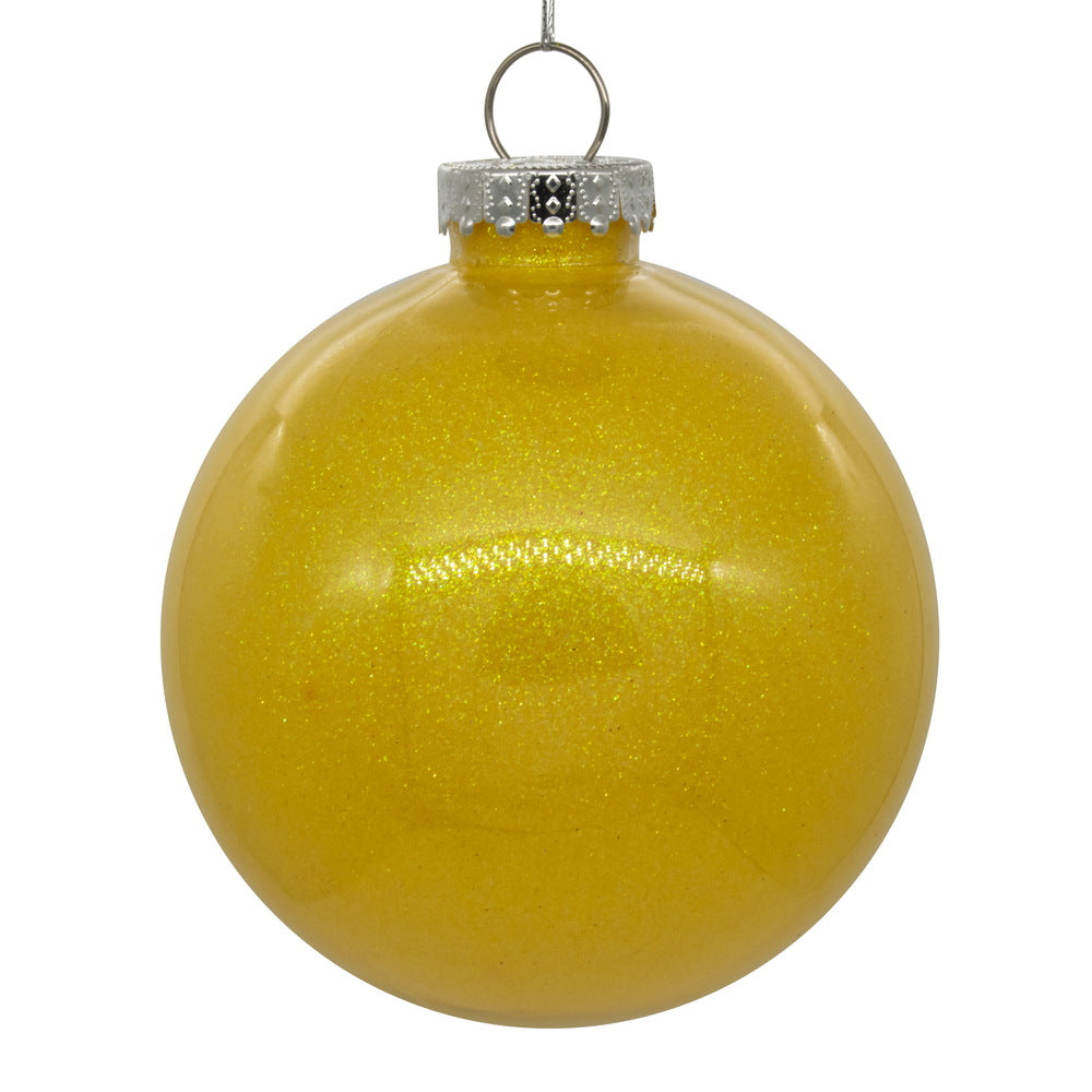 Vickerman 6" Clear Ball Christmas Ornament with Yellow Glitter Interior 4 Pieces per bag