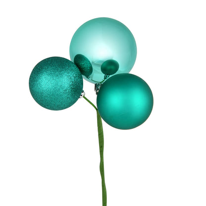 Vickerman 18" Teal Ball Ornament Christmas Pick 4 per set