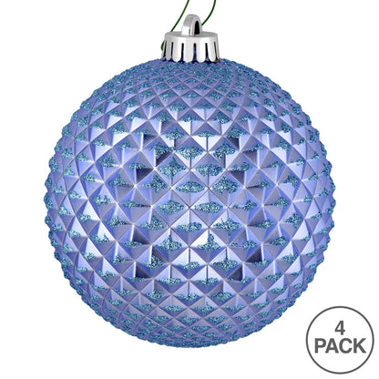 Vickerman 6" Periwinkle Durian Glitter Ball Ornament 4 per Bag