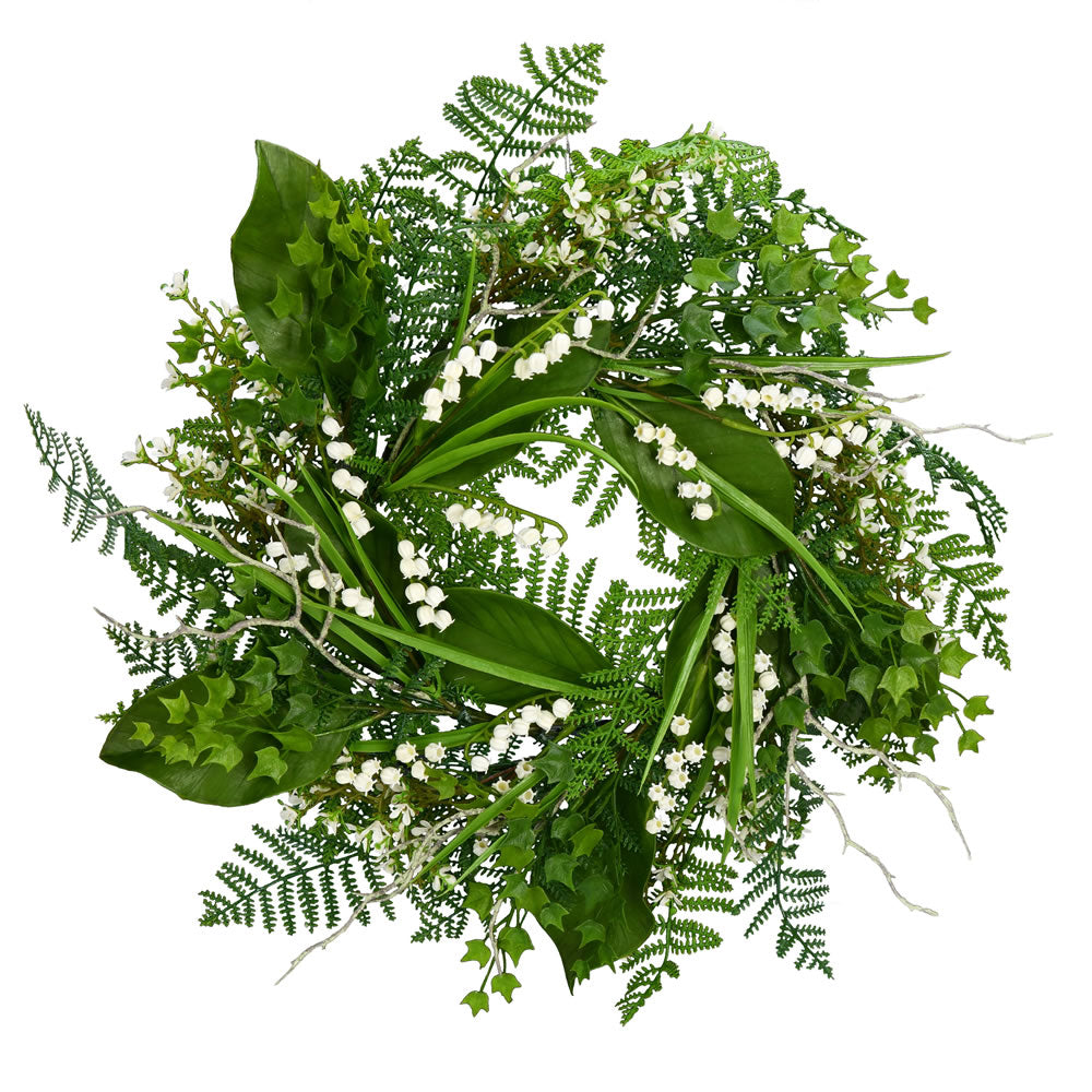 Vickerman 24" Artificial White Mini Flowers Greenery Wreath.