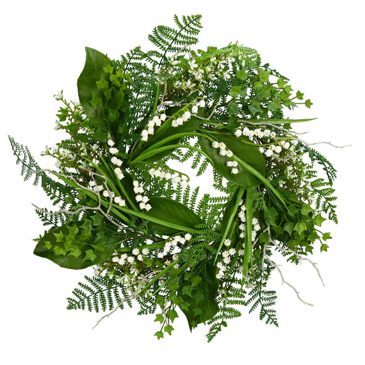 Vickerman 24" Artificial White Mini Flowers Greenery Wreath.