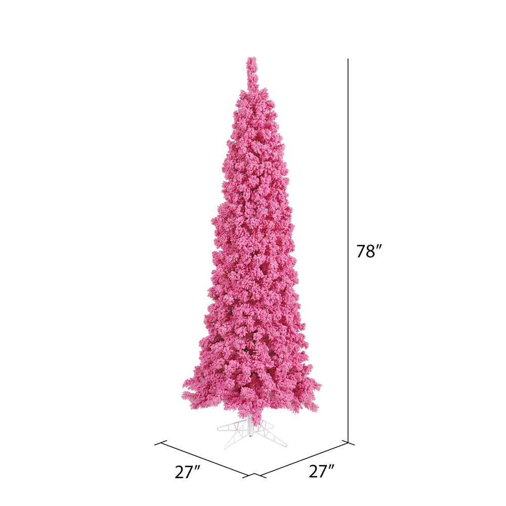 Vickerman 6.5' Flocked Pink Pencil Fir Artificial Christmas Tree Unlit