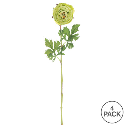 Vickerman 23" Artificial Green Ranunculus Stem Set of 4