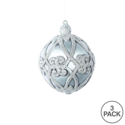 Vickerman 5" Limestone Antique Filigree Pattern Ball Ornament 3 per Bag