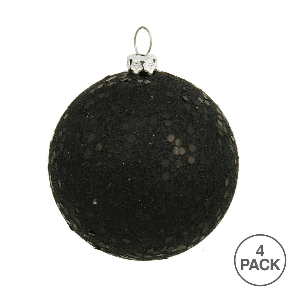 Vickerman 6" Black Sequin Ball Ornament 4 per Bag