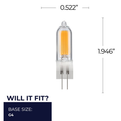 Bulbrite 862037 LED Filament Pack of (4) 1.8 Watt Dimmable T5 Light Bulb with Clear Glass Finish and (G4) Base - 2700K (Warm White Light), 140 Lumens