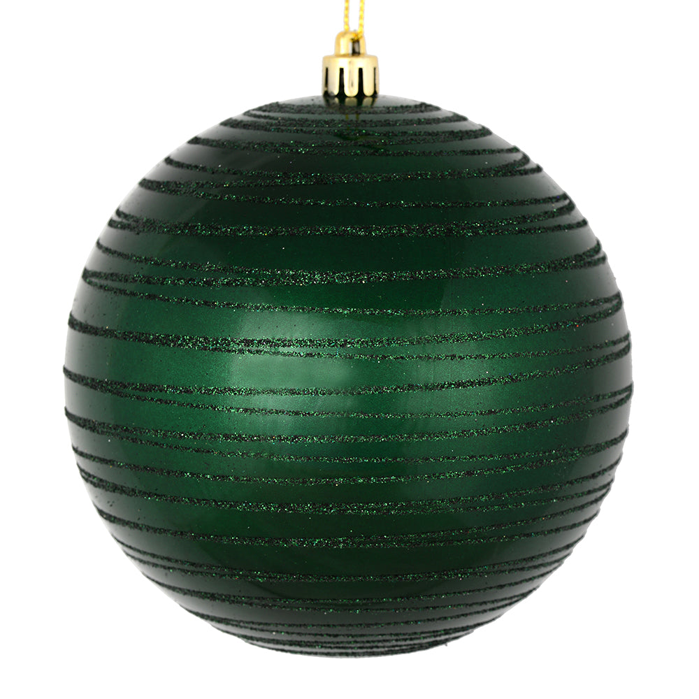 Vickerman 6" Midnight Green Candy Finish Ball Ornament with Glitter Lines 3 per Bag